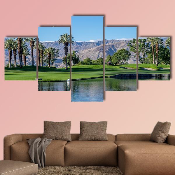 Golf Course In Palm Desert Canvas Wall Art-5 Star-Gallery Wrap-62" x 32"-Tiaracle