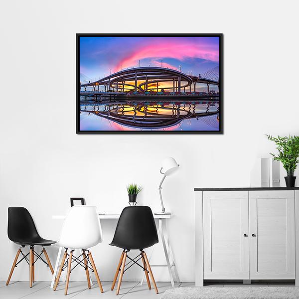 Bhumibol Bridge At Twilight Canvas Wall Art-3 Horizontal-Gallery Wrap-25" x 16"-Tiaracle
