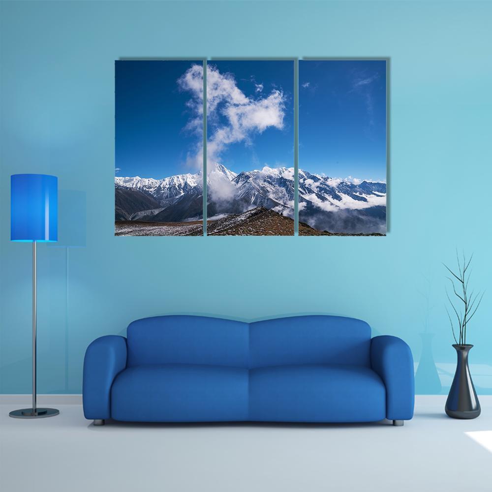 Blue Sky & Snow Mountain Canvas Wall Art-3 Horizontal-Gallery Wrap-37" x 24"-Tiaracle