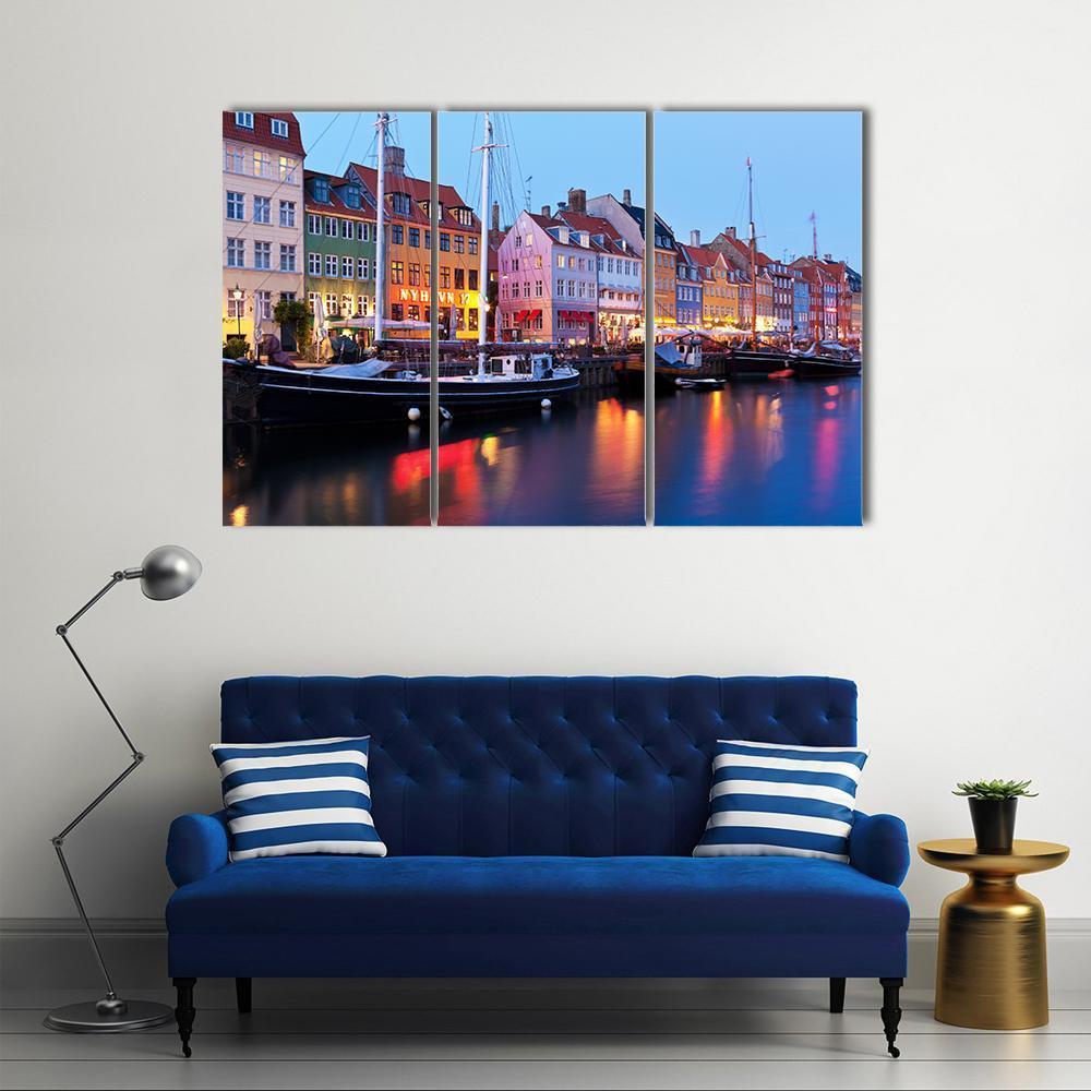 Panorama Of Historical Nyhavn In Copenhagen Canvas Wall Art-3 Horizontal-Gallery Wrap-37" x 24"-Tiaracle