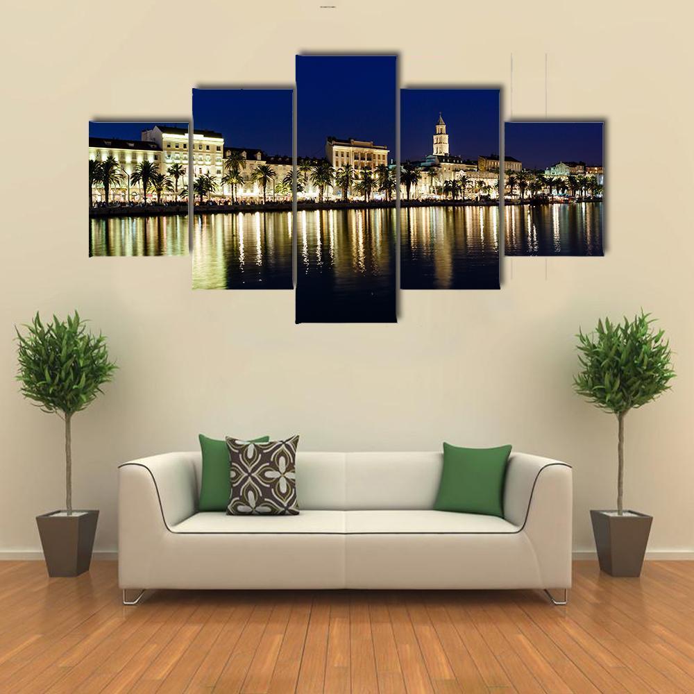 Old Town Of Split At Night Canvas Wall Art-5 Star-Gallery Wrap-62" x 32"-Tiaracle
