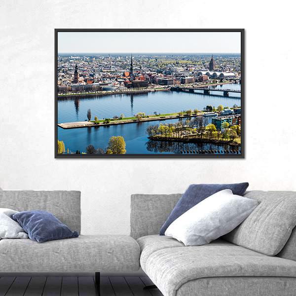 Panorama Of Riga City Latvia Canvas Wall Art-3 Horizontal-Gallery Wrap-25" x 16"-Tiaracle