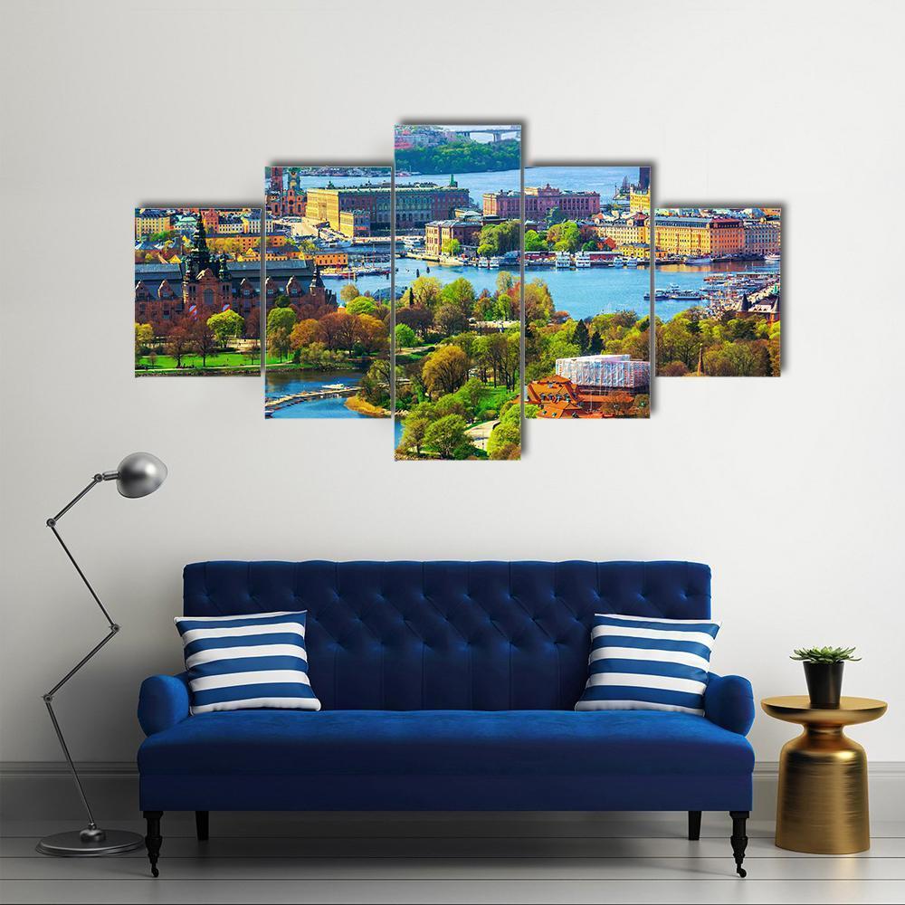 Old Town Gamla Stan Canvas Wall Art-5 Star-Gallery Wrap-62" x 32"-Tiaracle