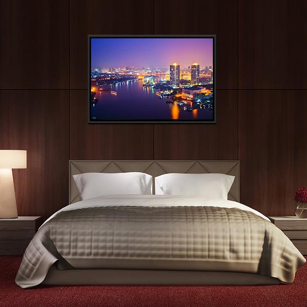 Bangkok Cityscape At Night Canvas Wall Art-5 Horizontal-Gallery Wrap-22" x 12"-Tiaracle
