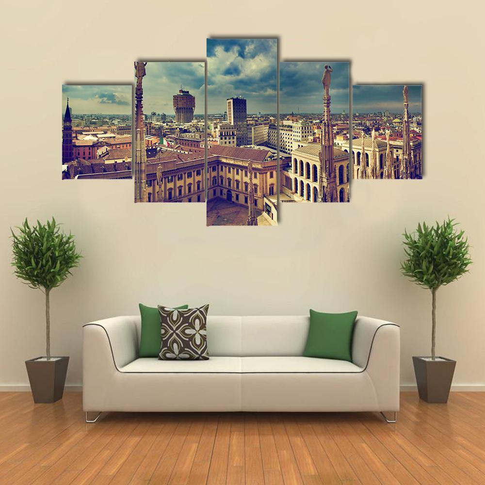 Panorama View Of Milan Canvas Wall Art-5 Star-Gallery Wrap-62" x 32"-Tiaracle