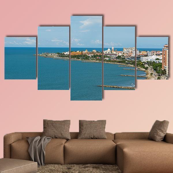 Panoramic View Of Cartagena Colombia Canvas Wall Art-5 Star-Gallery Wrap-62" x 32"-Tiaracle