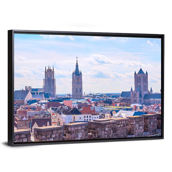 Panoramic View Of Ghent Belgium Canvas Wall Art-3 Horizontal-Gallery Wrap-25" x 16"-Tiaracle