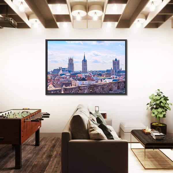 Panoramic View Of Ghent Belgium Canvas Wall Art-3 Horizontal-Gallery Wrap-25" x 16"-Tiaracle