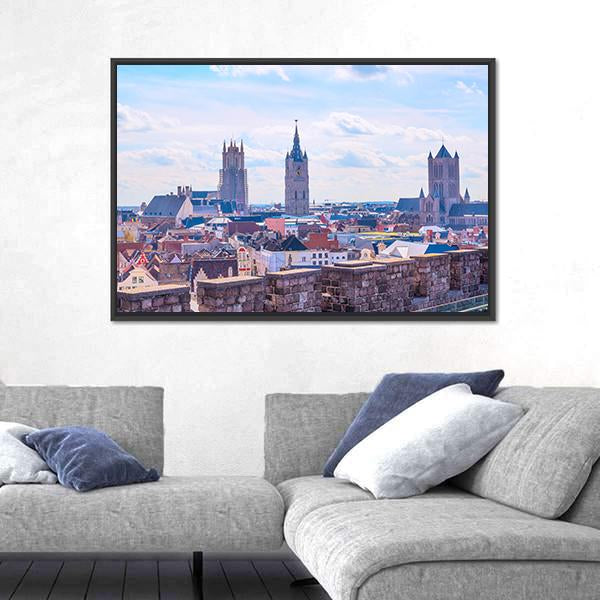 Panoramic View Of Ghent Belgium Canvas Wall Art-3 Horizontal-Gallery Wrap-25" x 16"-Tiaracle