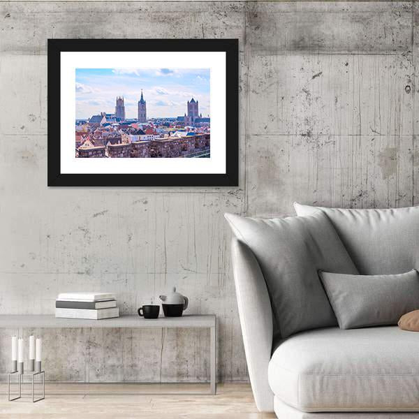 Panoramic View Of Ghent Belgium Canvas Wall Art-3 Horizontal-Gallery Wrap-25" x 16"-Tiaracle