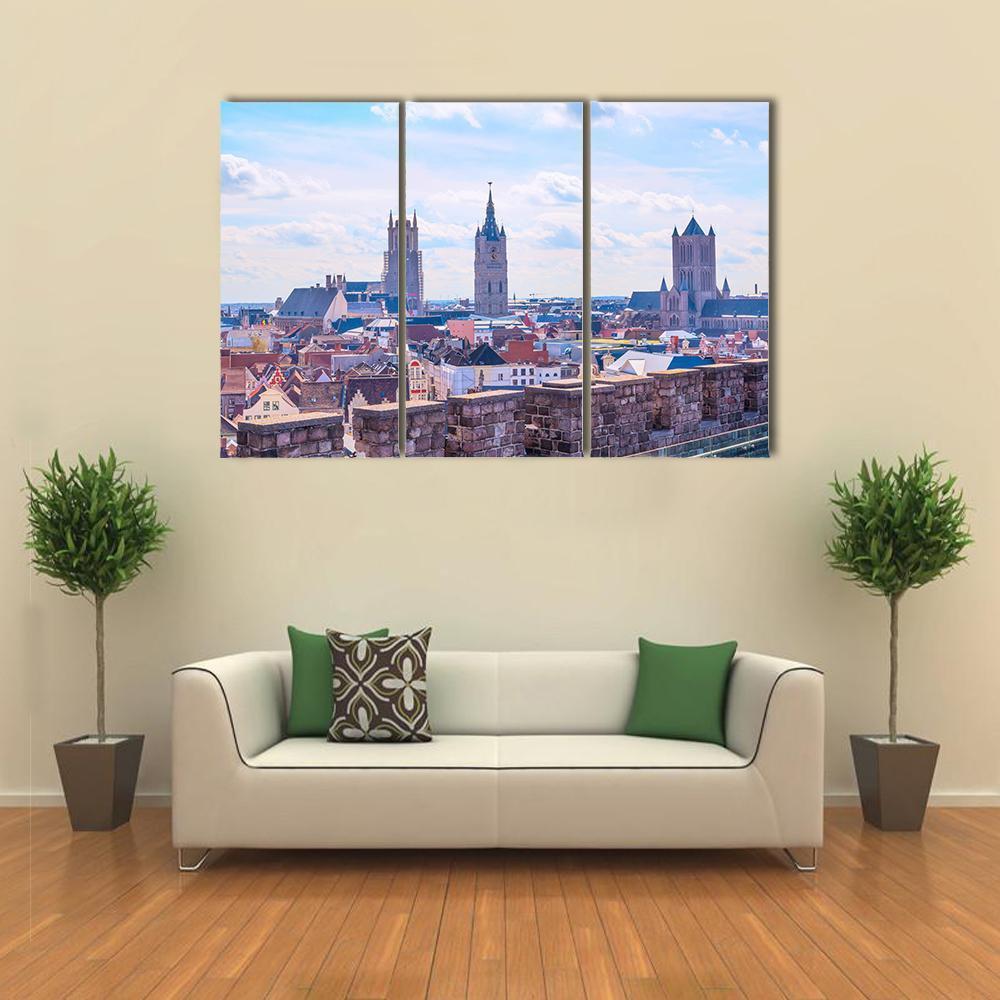 Panoramic View Of Ghent Belgium Canvas Wall Art-3 Horizontal-Gallery Wrap-37" x 24"-Tiaracle