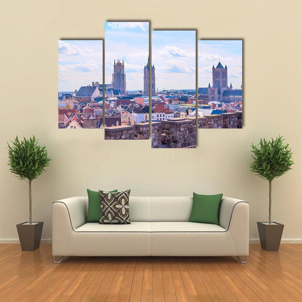Panoramic View Of Ghent Belgium Canvas Wall Art-4 Pop-Gallery Wrap-50" x 32"-Tiaracle