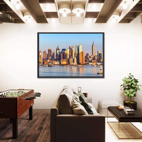 Panoramic View Of Manhattan Canvas Wall Art-3 Horizontal-Gallery Wrap-25" x 16"-Tiaracle