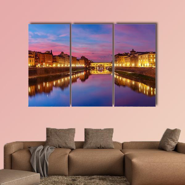 Panoramic View Of River Arno Canvas Wall Art-3 Horizontal-Gallery Wrap-37" x 24"-Tiaracle
