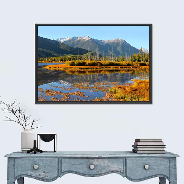 Panoramic View Of Vermilion Lakes Canvas Wall Art-1 Piece-Floating Frame-24" x 16"-Tiaracle