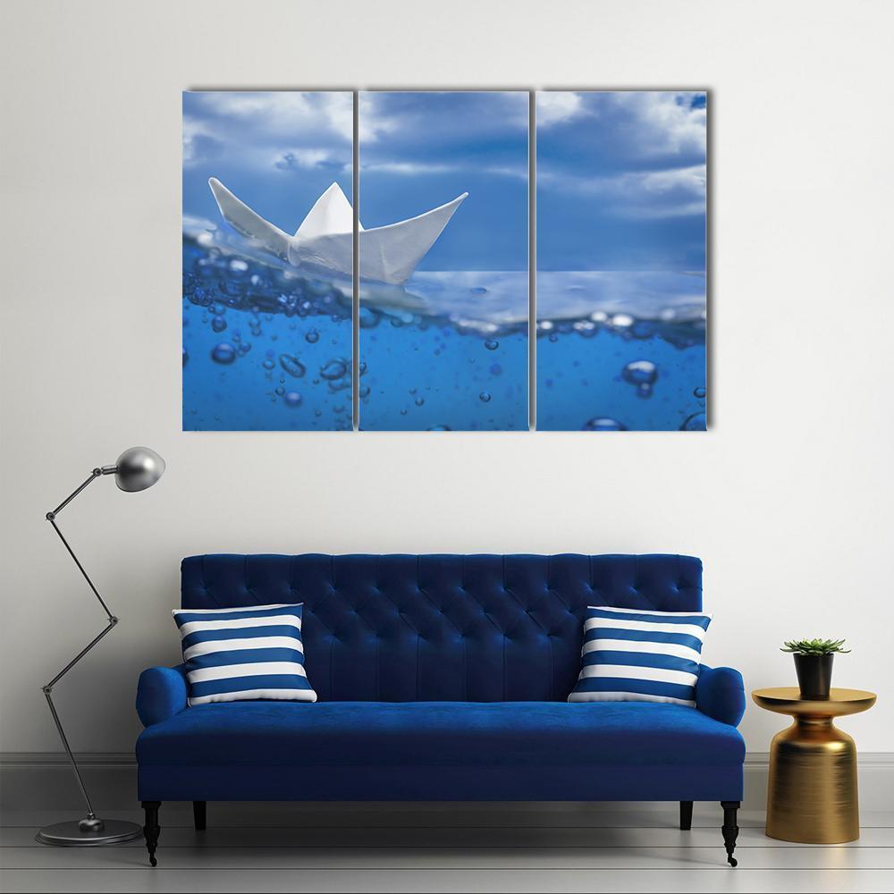 Paper Ship Splash With Bubbles Canvas Wall Art-3 Horizontal-Gallery Wrap-37" x 24"-Tiaracle
