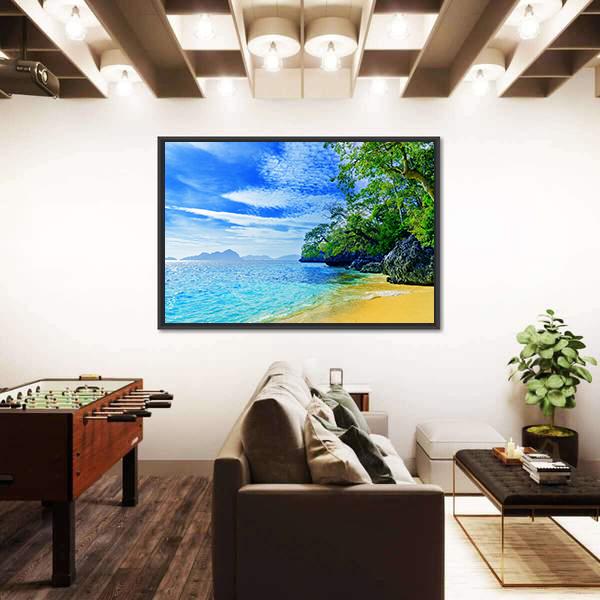 Paradise Beach Sea And Sky Canvas Wall Art-1 Piece-Floating Frame-24" x 16"-Tiaracle