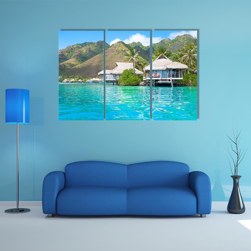 Paradise Bungalows Canvas Wall Art-3 Horizontal-Gallery Wrap-37" x 24"-Tiaracle