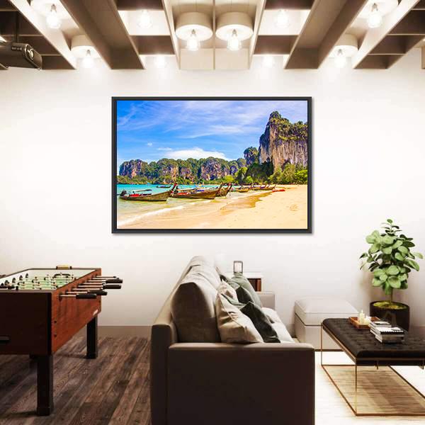 Paradise Railay Beach In Krabi Canvas Wall Art-3 Horizontal-Gallery Wrap-25" x 16"-Tiaracle