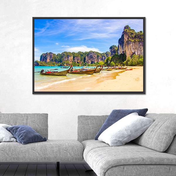 Paradise Railay Beach In Krabi Canvas Wall Art-3 Horizontal-Gallery Wrap-25" x 16"-Tiaracle