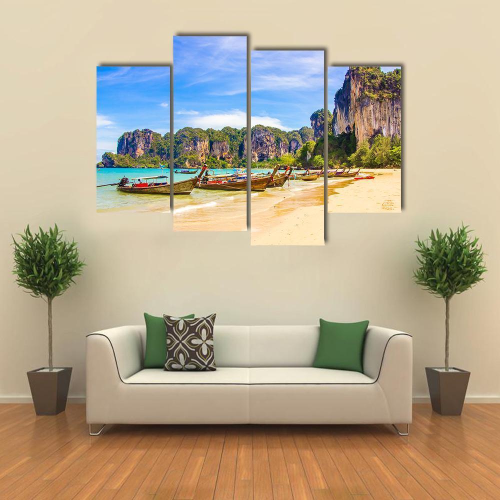 Paradise Railay Beach In Krabi Canvas Wall Art-4 Pop-Gallery Wrap-50" x 32"-Tiaracle