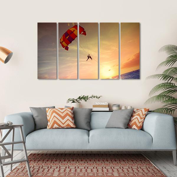Paragliders At Sunset Malaysia Canvas Wall Art-5 Horizontal-Gallery Wrap-22" x 12"-Tiaracle
