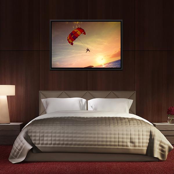 Paragliders At Sunset Malaysia Canvas Wall Art-5 Horizontal-Gallery Wrap-22" x 12"-Tiaracle