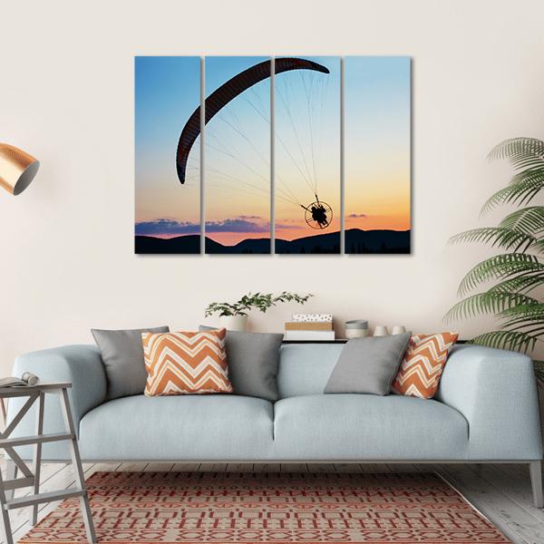 Paragliding Over The Hills At Sunset Canvas Wall Art-4 Horizontal-Gallery Wrap-34" x 24"-Tiaracle