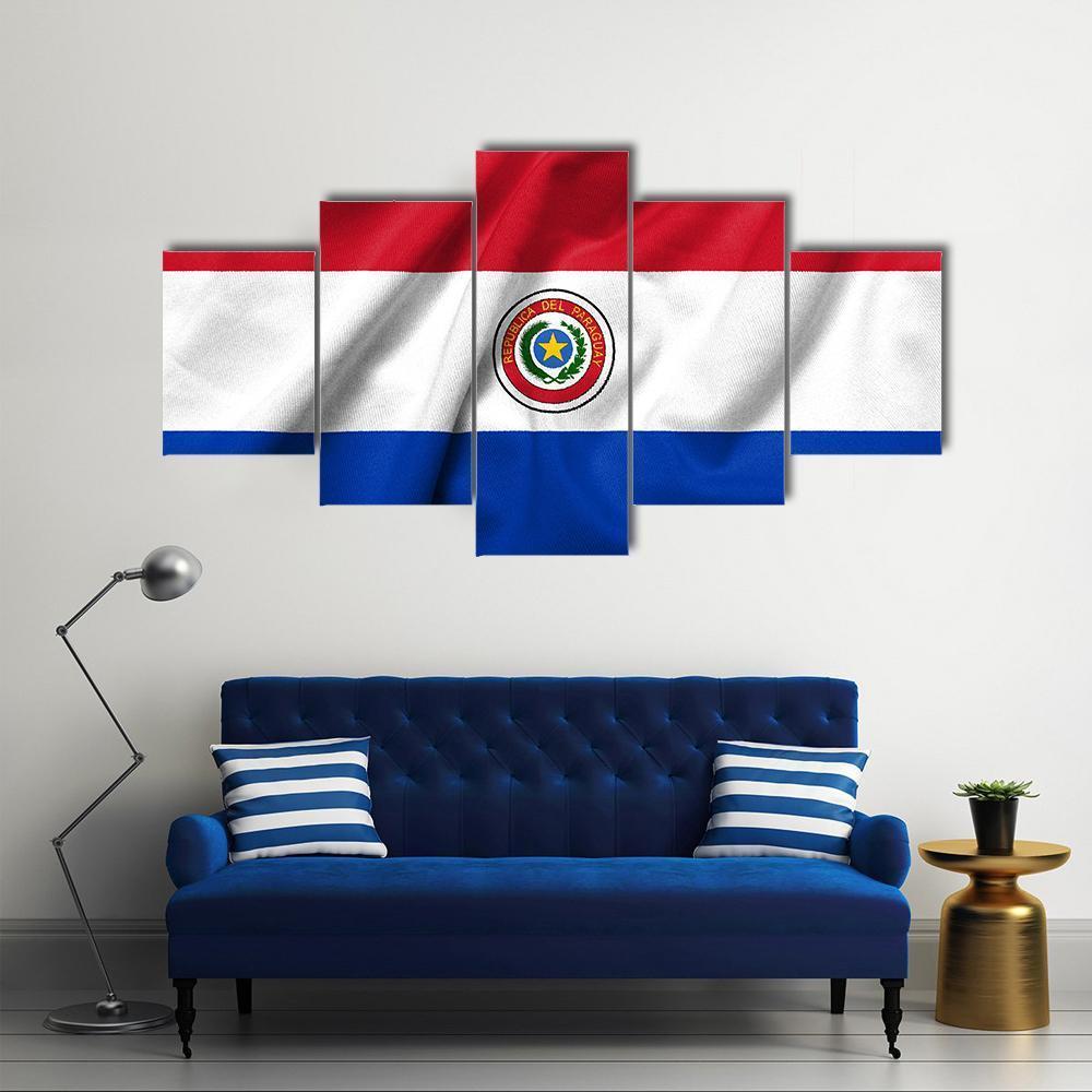 Paraguay Flag Canvas Wall Art-5 Star-Gallery Wrap-62" x 32"-Tiaracle
