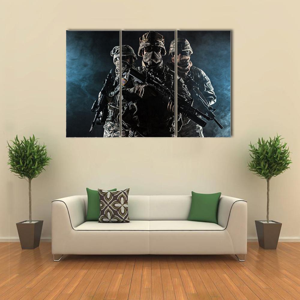 Paratroopers Airborne Infantry In The Smoke Canvas Wall Art-3 Horizontal-Gallery Wrap-25" x 16"-Tiaracle