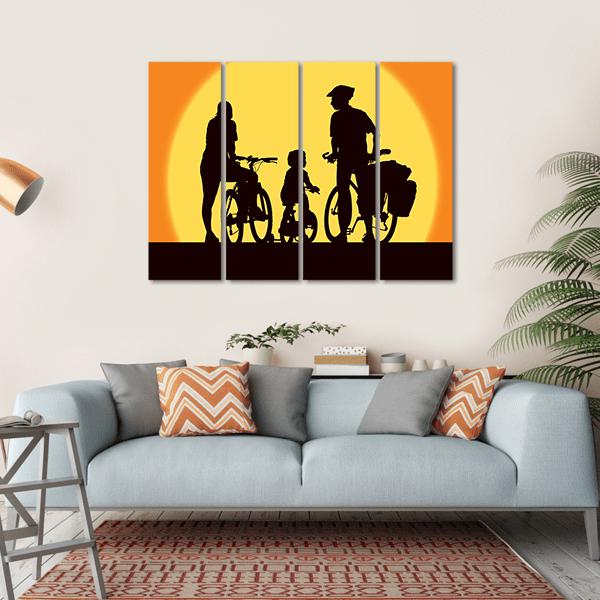 Parents And Child Cycling On A Trip Canvas Wall Art-4 Horizontal-Gallery Wrap-34" x 24"-Tiaracle