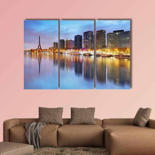 Paris Skyline With Eiffel Tower Canvas Wall Art-3 Horizontal-Gallery Wrap-37" x 24"-Tiaracle