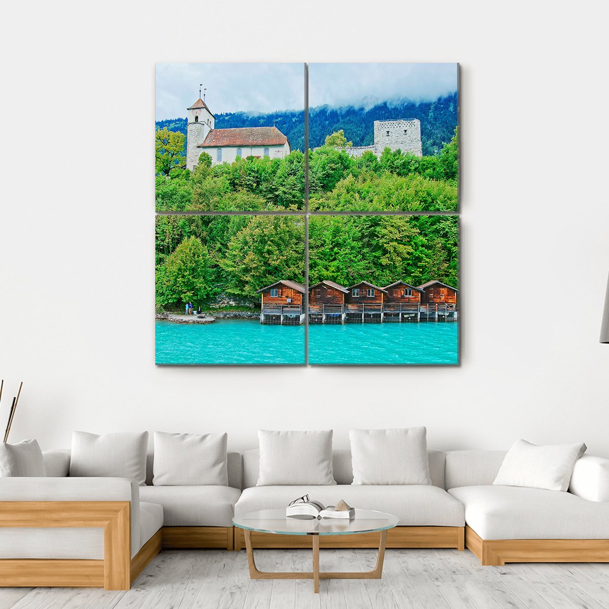 Parish Church At Lake Brienz Canvas Wall Art-4 Square-Gallery Wrap-17" x 17"-Tiaracle