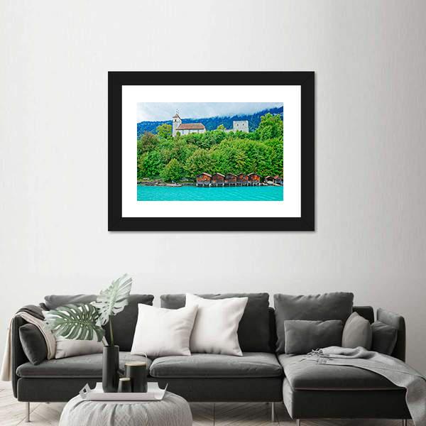 Parish Church At Lake Brienz Canvas Wall Art-3 Horizontal-Gallery Wrap-25" x 16"-Tiaracle