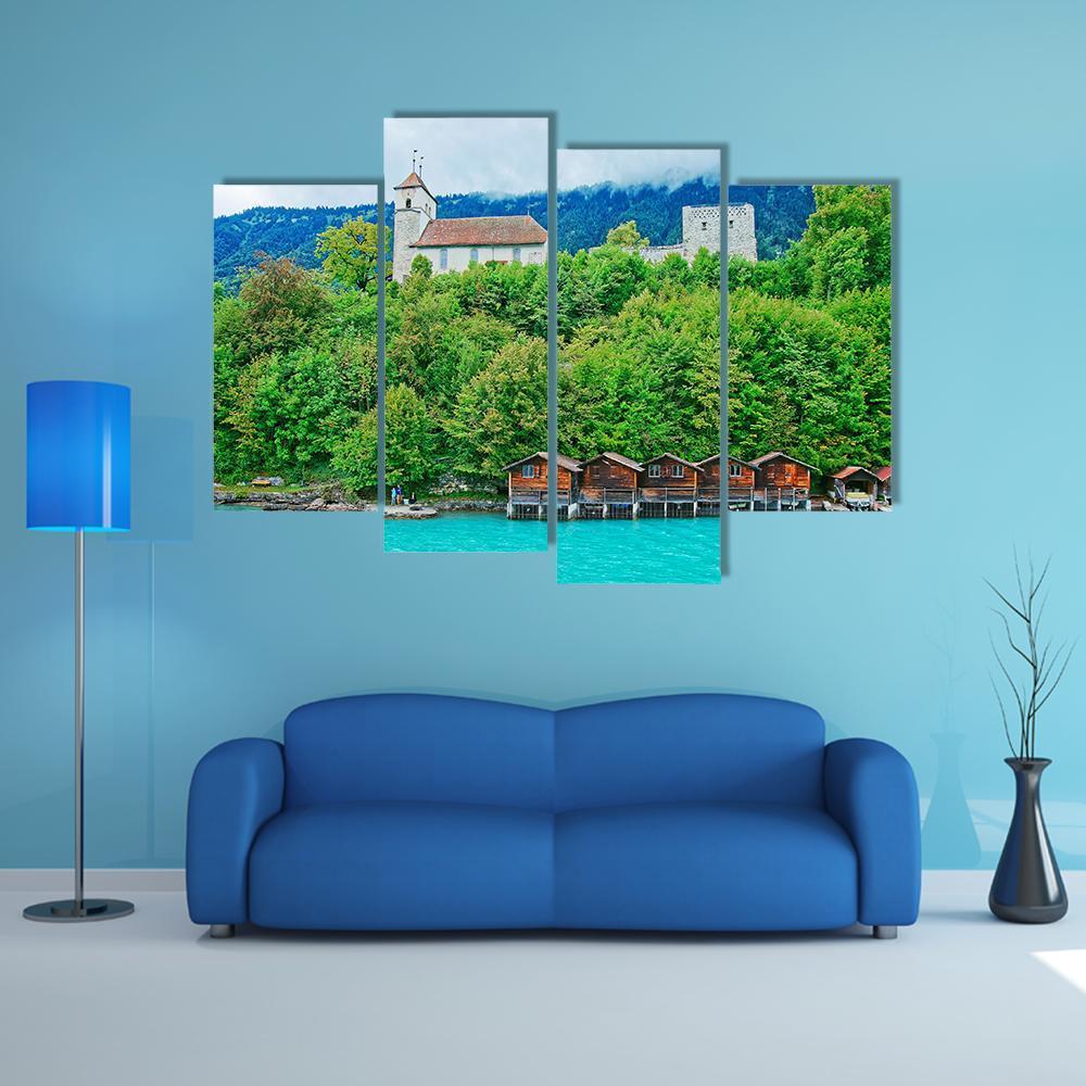 Parish Church At Lake Brienz Canvas Wall Art-4 Pop-Gallery Wrap-50" x 32"-Tiaracle