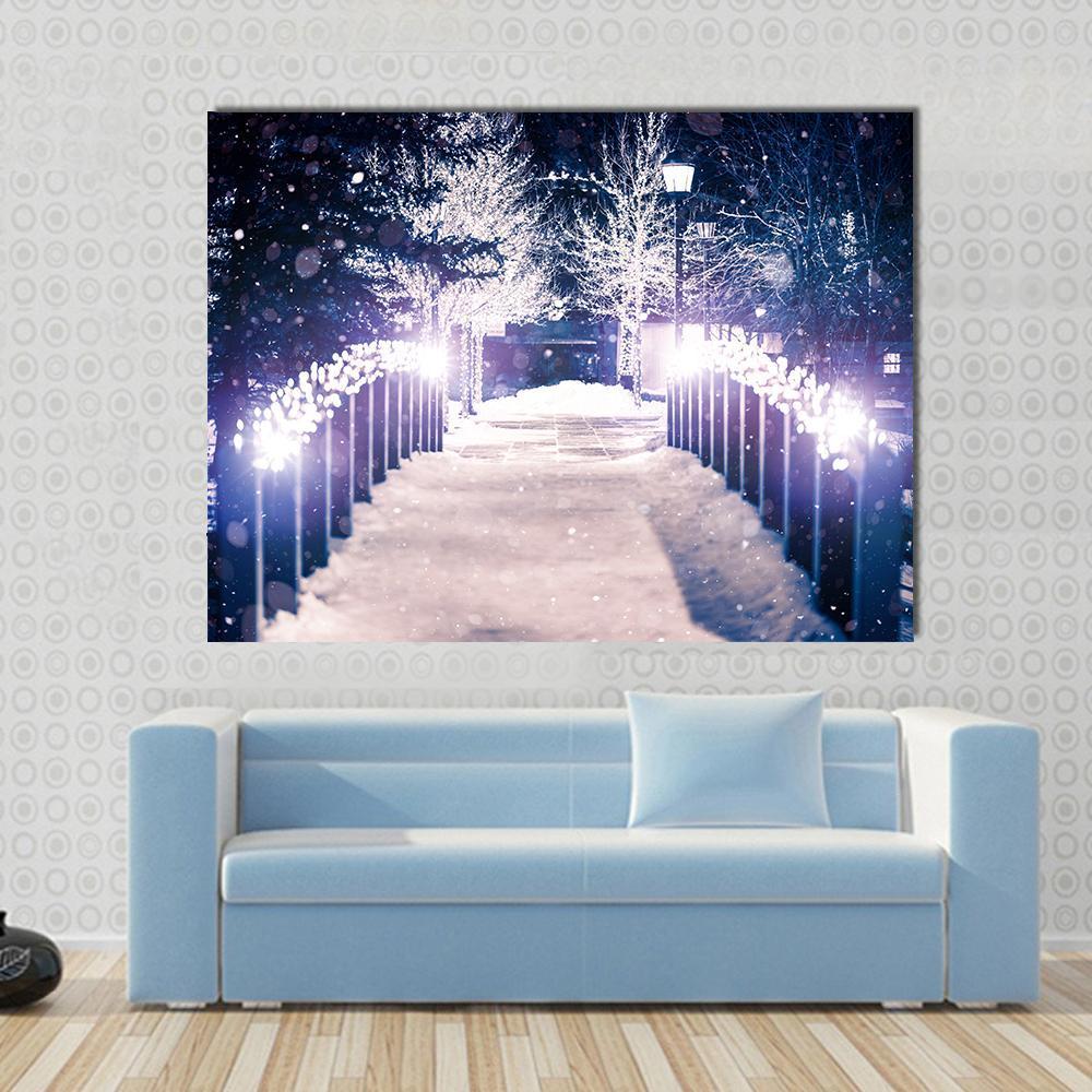 Park Bridge Holiday Illumination Canvas Wall Art-1 Piece-Gallery Wrap-36" x 24"-Tiaracle