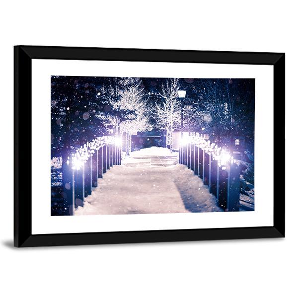 Park Bridge Holiday Illumination Panoramic Canvas Wall Art-1 Piece-36" x 12"-Tiaracle