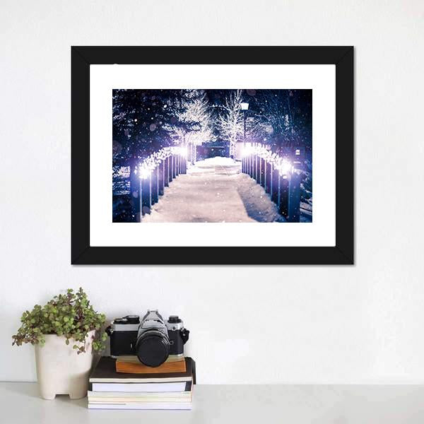 Park Bridge Holiday Illumination Panoramic Canvas Wall Art-1 Piece-36" x 12"-Tiaracle