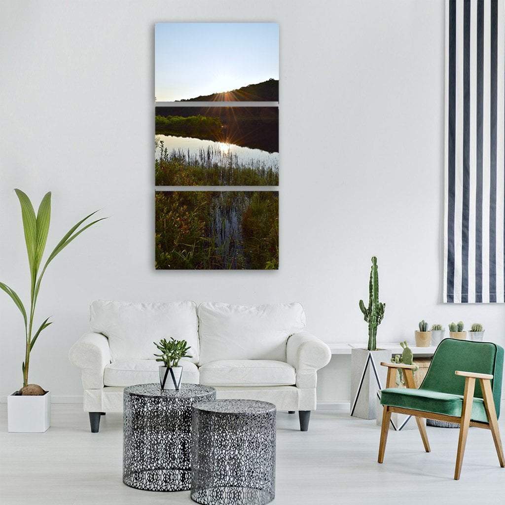 Park Trees Reflection On Lake Vertical Canvas Wall Art-3 Vertical-Gallery Wrap-12" x 25"-Tiaracle