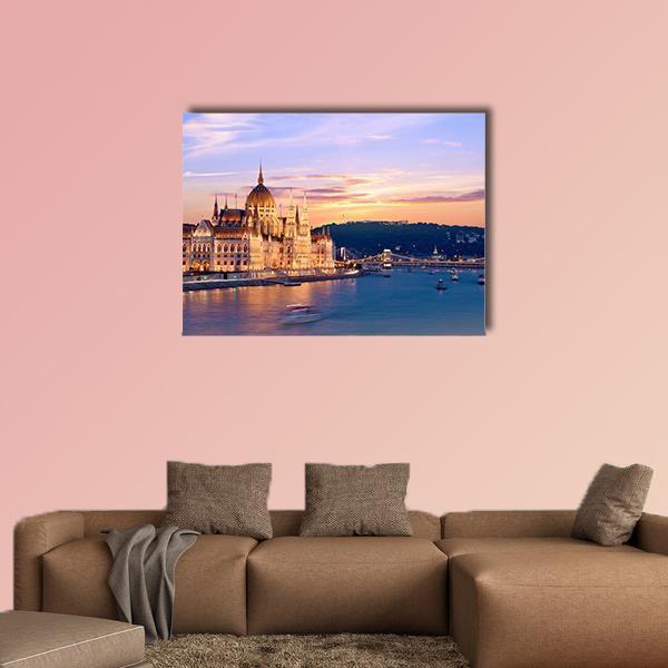 Parliament & Danube River Canvas Wall Art-1 Piece-Gallery Wrap-48" x 32"-Tiaracle