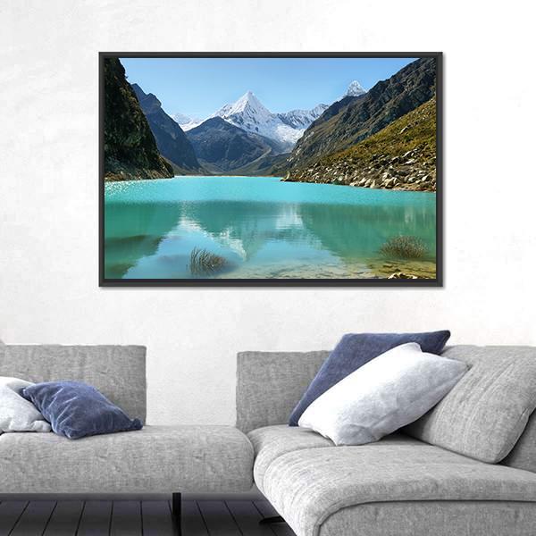 Paron Lake And Pyramid Peak Canvas Wall Art-3 Horizontal-Gallery Wrap-25" x 16"-Tiaracle