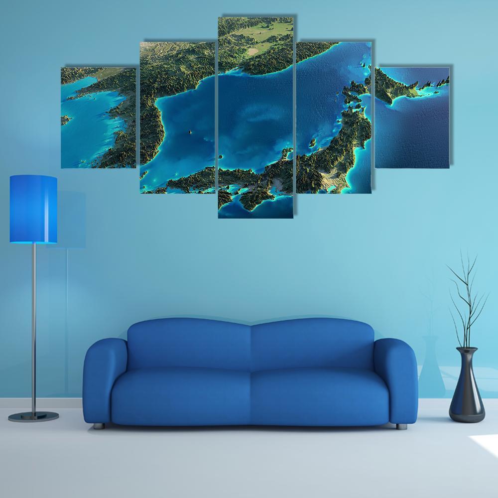 Part Of Asia And The Japanese Sea Canvas Wall Art-5 Star-Gallery Wrap-62" x 32"-Tiaracle