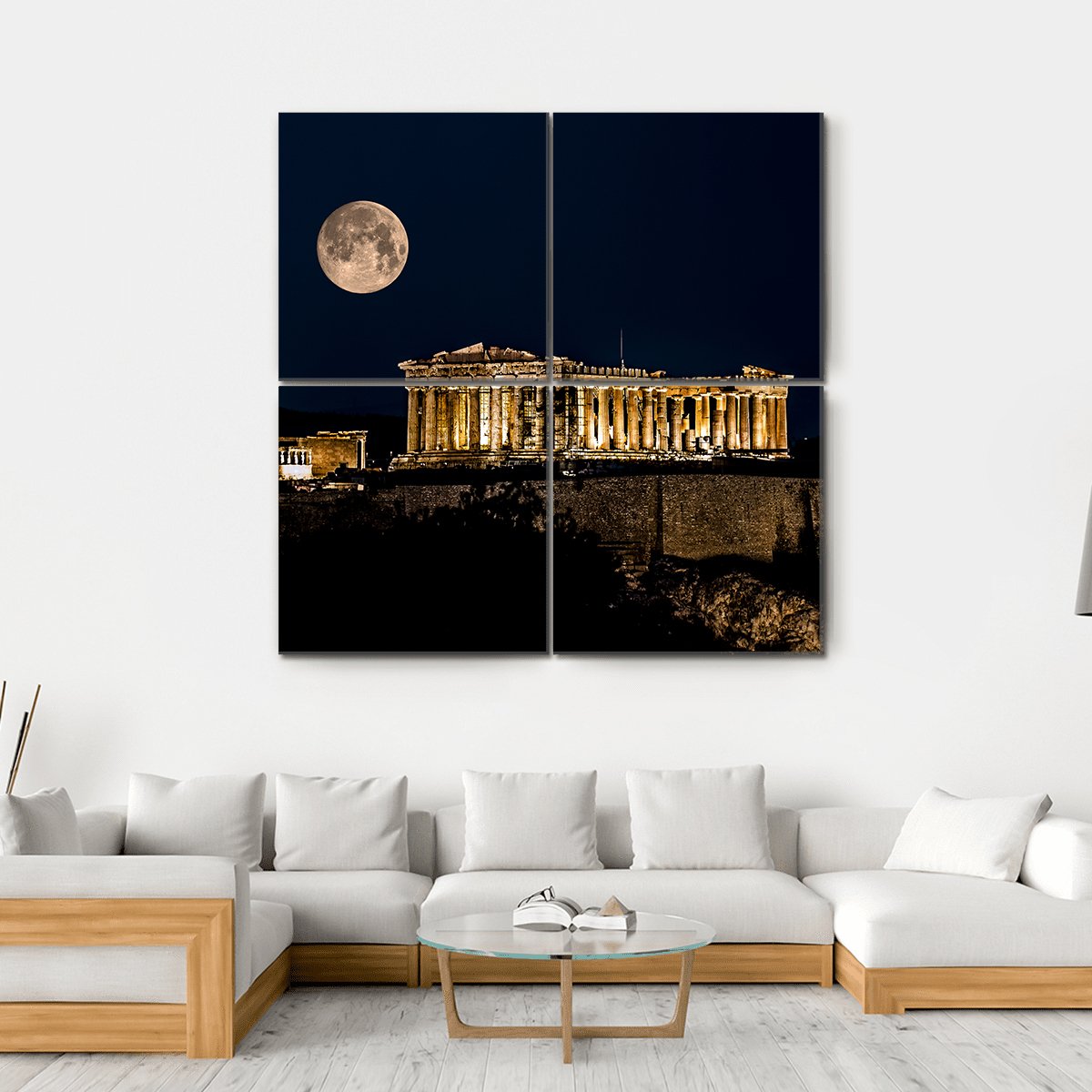 Parthenon Of Athens At Night In Greece Canvas Wall Art-4 Square-Gallery Wrap-17" x 17"-Tiaracle