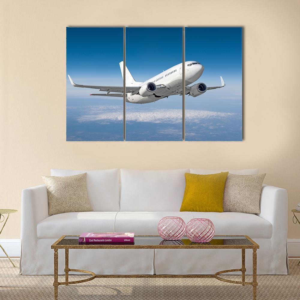 Passenger Airplane Flying Canvas Wall Art-3 Horizontal-Gallery Wrap-37" x 24"-Tiaracle