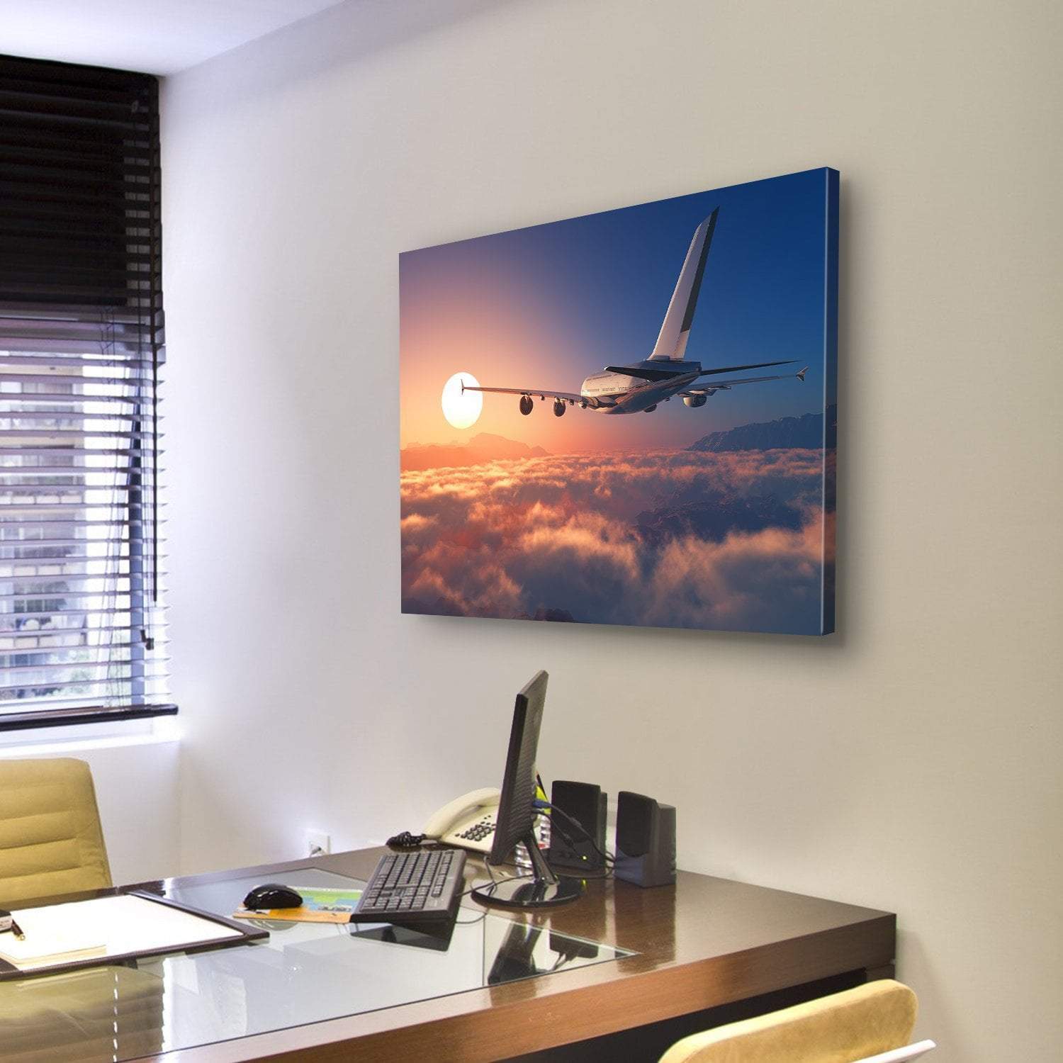 Passenger Plane Above The Clouds Canvas Wall Art-4 Pop-Gallery Wrap-50" x 32"-Tiaracle