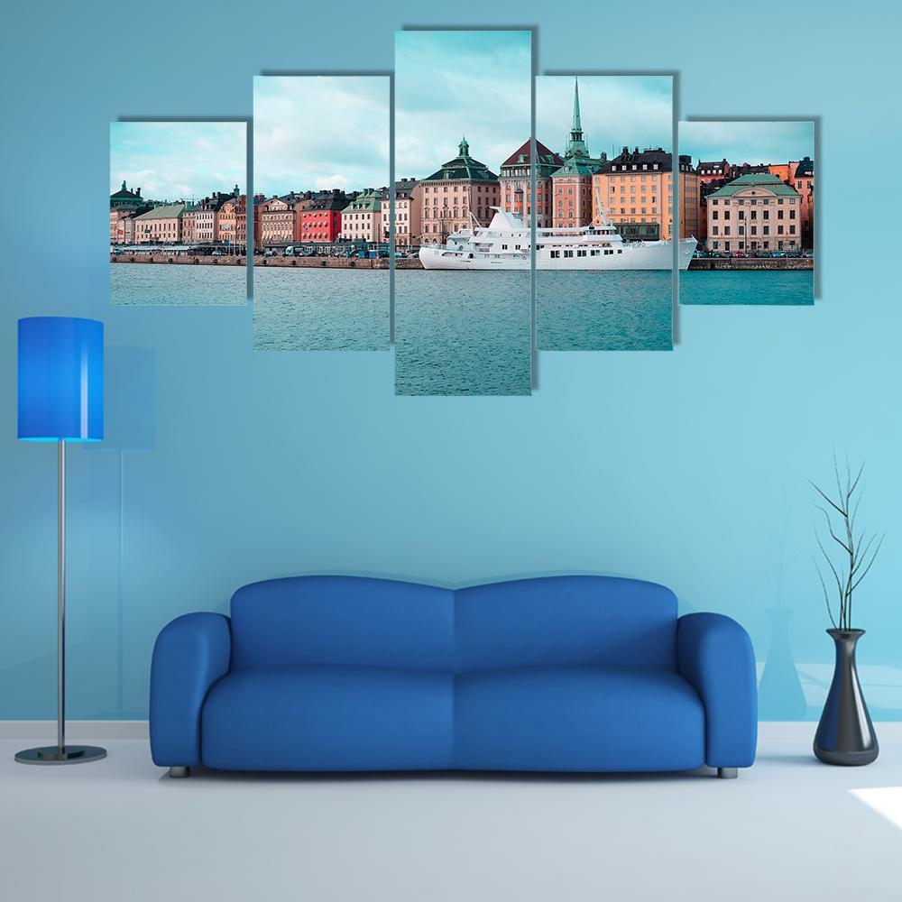 Passenger Ship In Stockholm Harbour Canvas Wall Art-5 Star-Gallery Wrap-62" x 32"-Tiaracle