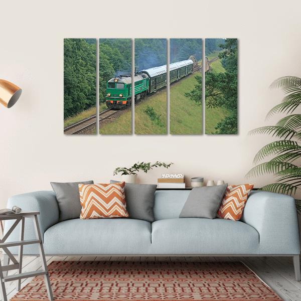 Passenger Train Passing Through Polish Countryside Canvas Wall Art-5 Horizontal-Gallery Wrap-22" x 12"-Tiaracle