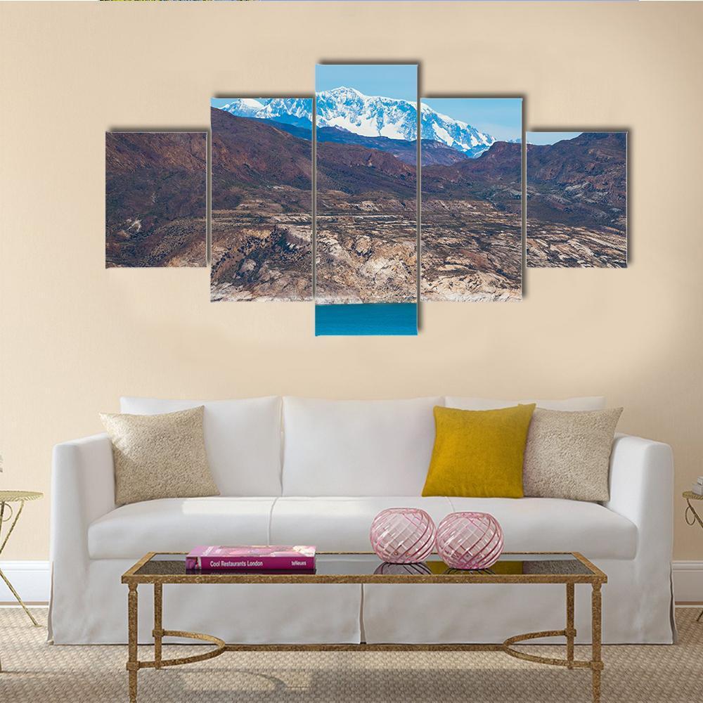 Patagonian Landscape With Mountains And Blue Lake Canvas Wall Art-5 Star-Gallery Wrap-62" x 32"-Tiaracle