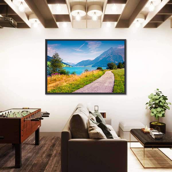 Path Around Resia Lake Canvas Wall Art-3 Horizontal-Gallery Wrap-25" x 16"-Tiaracle