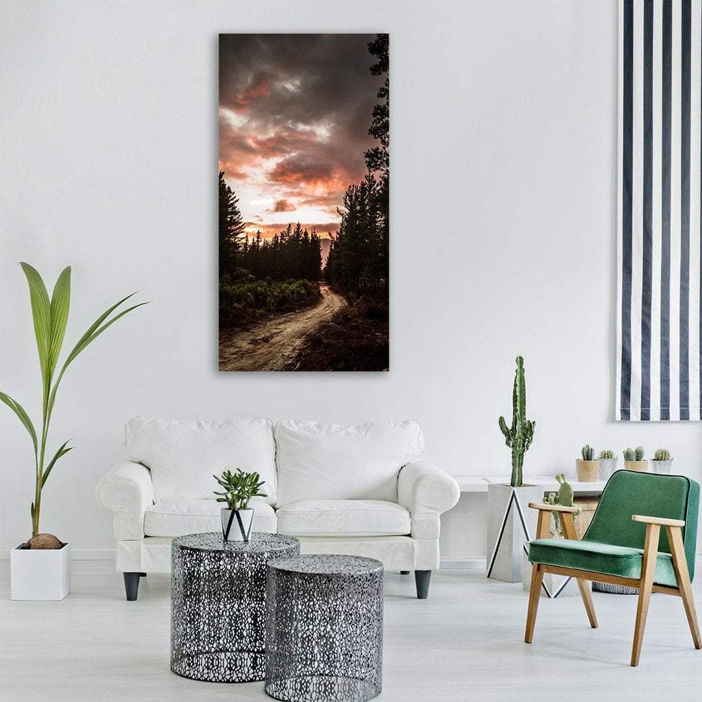 Path In Forest At Sunset Vertical Canvas Wall Art-1 Vertical-Gallery Wrap-12" x 24"-Tiaracle